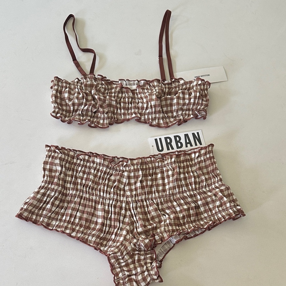 Urban Outfitters Brown Plaid Intimate Set